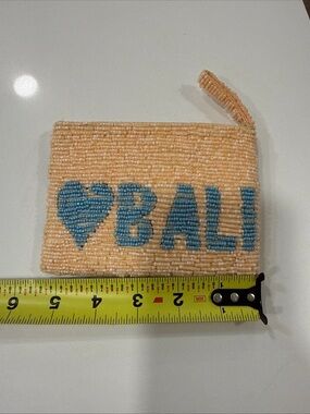 Beaded 'BALI' Coin Purse in Peach and Turquoise